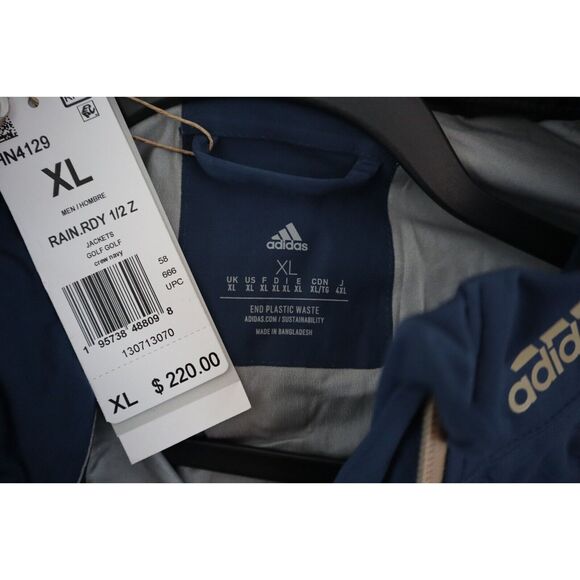 Adidas HN4129 Men's Sz XL Crew Navy Blue RAIN.RDY 1/2 Zip Golf Rain Jacket - Picture 4 of 10